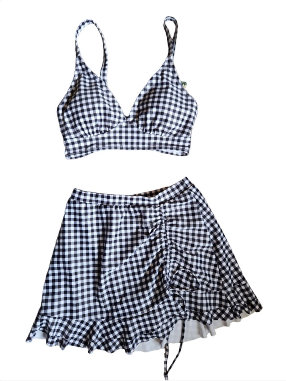HIGH WAISTED BLACK & WHITE GINGHAM TUMMY CONTROL BIKINI SET SMALL NWT - Picture 4 of 12